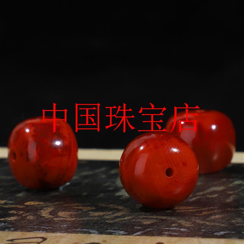 凉山南红老型珠散珠火焰纹满色高品质隔珠老形腰珠柿子红手串配珠