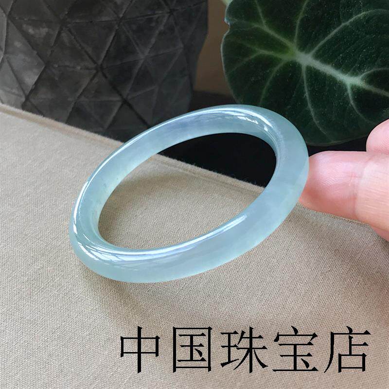 蓝水翡翠色晴水叮当镯手镯少女款年轻小巧圆条冰种天青冻玉髓镯子