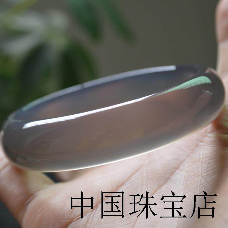 天然正品玉手镯女冰种巴西烟灰玉髓玉镯子玛瑙旺夫年轻圆条款证书