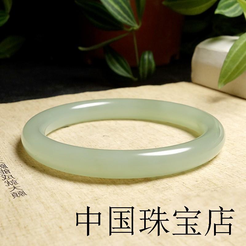 和田玉细条手镯晴水女款圆条玉镯子天然玉石青海料冰底美人镯证书