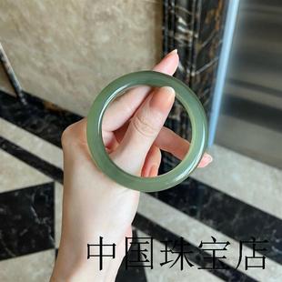 新疆和田玉色晴水手镯女款湖水绿圆条阿富汗青白玉茶色女玉镯精品