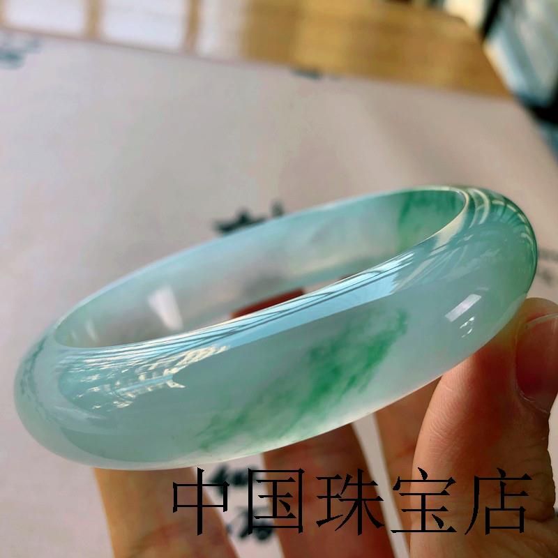 缅甸冰种翡翠玉手镯女款玉镯子春彩满绿飘花处理少女款官方旗舰店