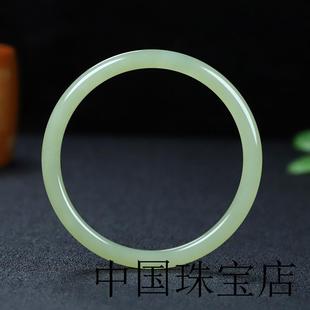 和田玉手镯女款晴水湖水绿色百搭款玉镯子细圆条青海料美人叮当镯