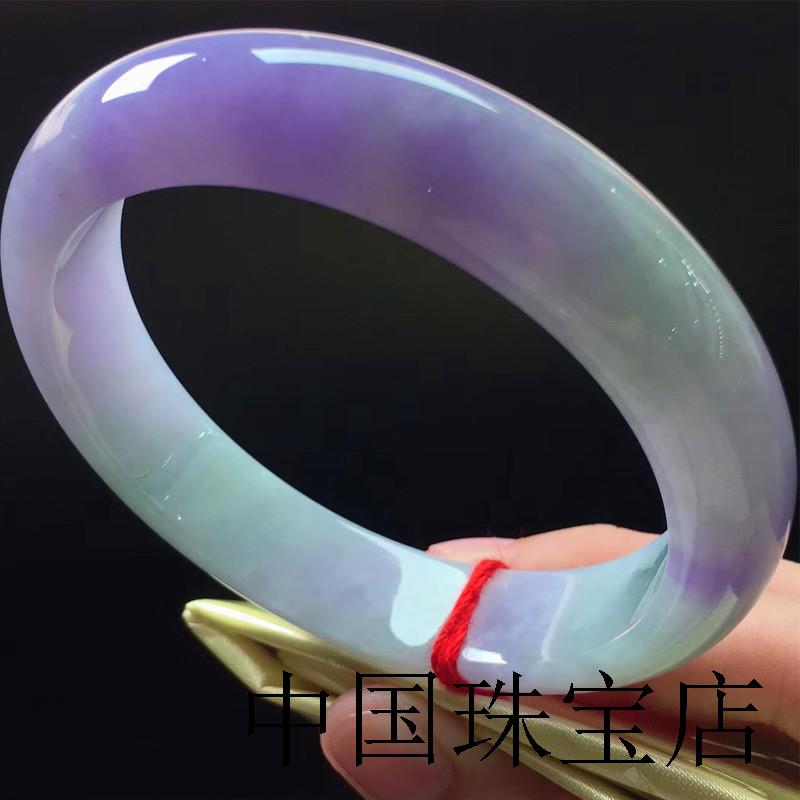 老坑翡翠色手镯缅甸春彩多彩阳绿女款圆条吊坠冰糯种紫罗兰镯精品