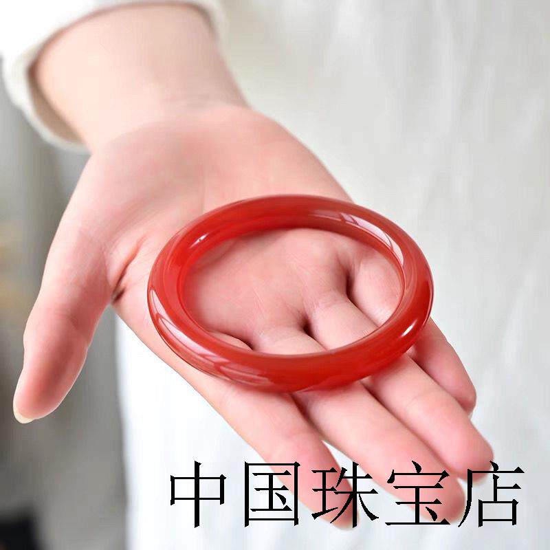 天然正品满红玛瑙手镯圆条镯子南红玉髓细圆条美人镯玉石手饰女款