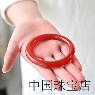 天然正品满红玛瑙手镯圆条镯子南红玉髓细圆条美人镯玉石手饰女款