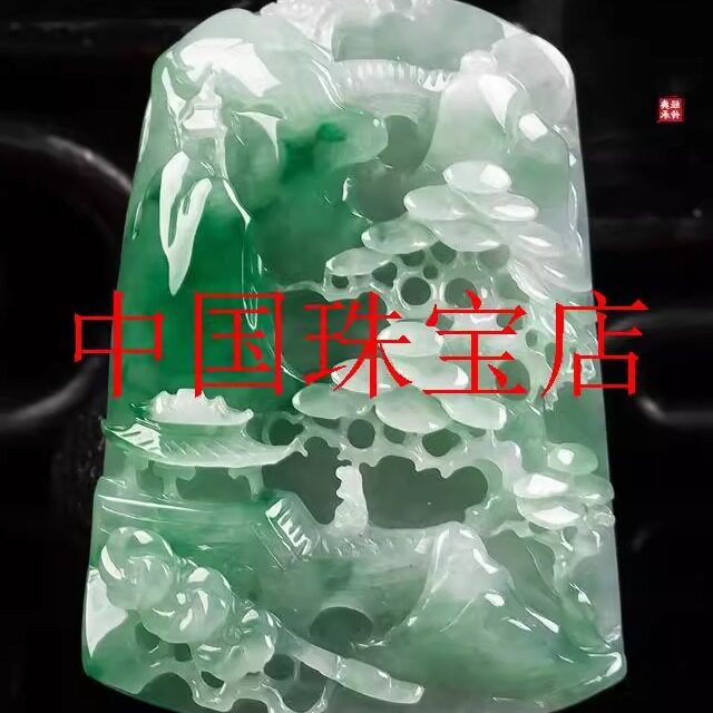 缅甸翡翠色糯冰种山水牌吊坠飘绿挂件龙牌貔貅玉石吊坠男女情侣款