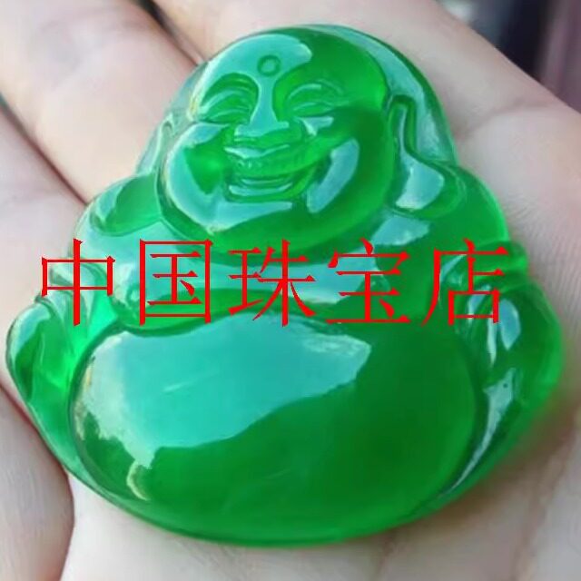 缅甸翡翠色佛公吊坠玉器冰种菠菜绿色玉佛挂件女款生日礼物毛衣链