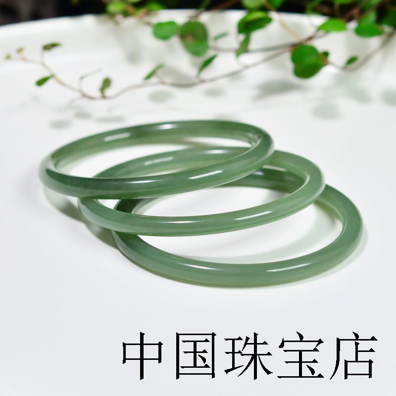 和田玉色手镯青玉色粉青湖水绿细圆条玉镯子美人镯高端真玉女玉饰