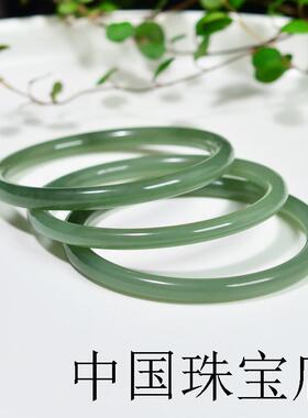 和田玉色手镯青玉色粉青湖水绿细圆条玉镯子美人镯高端真玉女玉饰