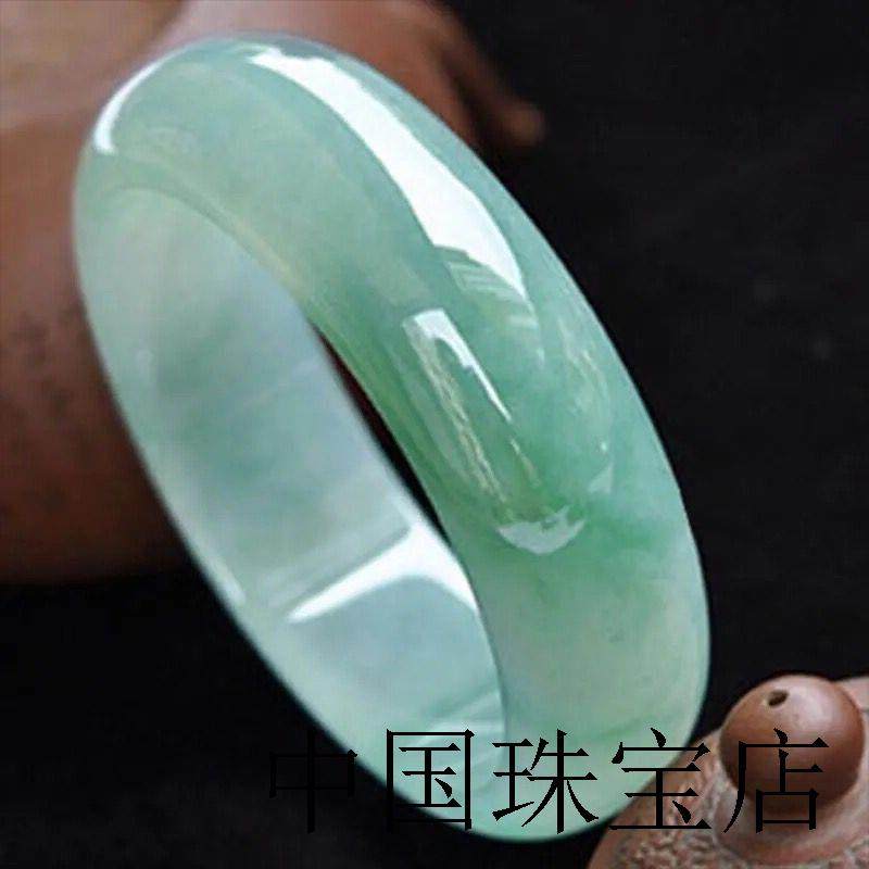 缅甸高端翡翠色手镯老坑冰种浅绿油青加宽飘花玉石镯子贵妃少女款