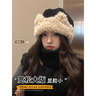 大头围羊羔毛渔夫帽子女款2025新款冬季保暖护耳可爱百搭雷锋帽子