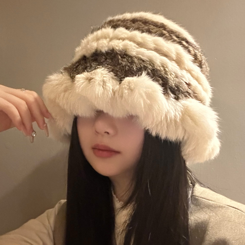 兔毛云朵渔夫帽女秋冬季针织