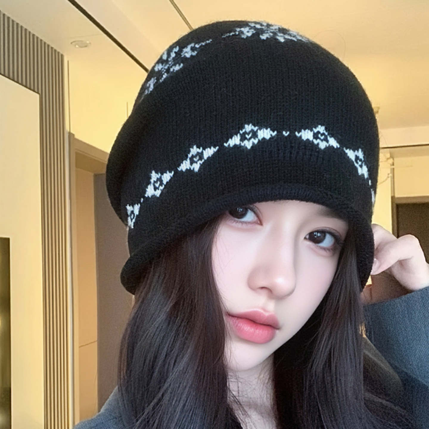 费尔岛风复古卷边堆堆帽女宽松