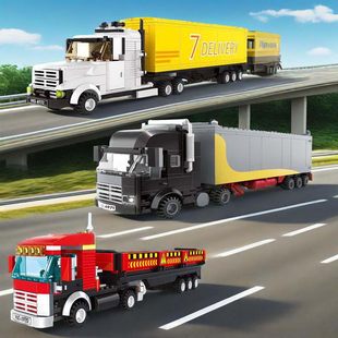 重型货车集装箱卡车适用于乐高拼装积木汽车模型摆件儿童益智玩具