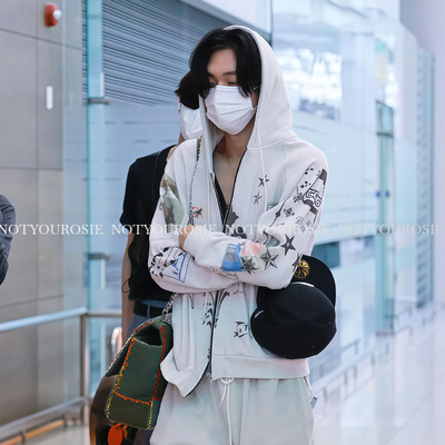 Jennie金智妮 朴元彬同款 toomuchtax涂鸦华夫格拉链开衫卫衣外套