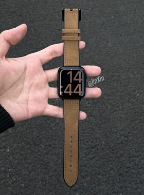 适用苹果手表s11代iwatch疯马皮真皮针扣带applewatch1098SEultra