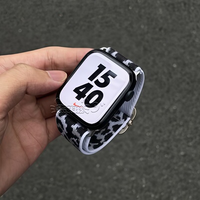 豹纹尼龙编织金属滑扣表带