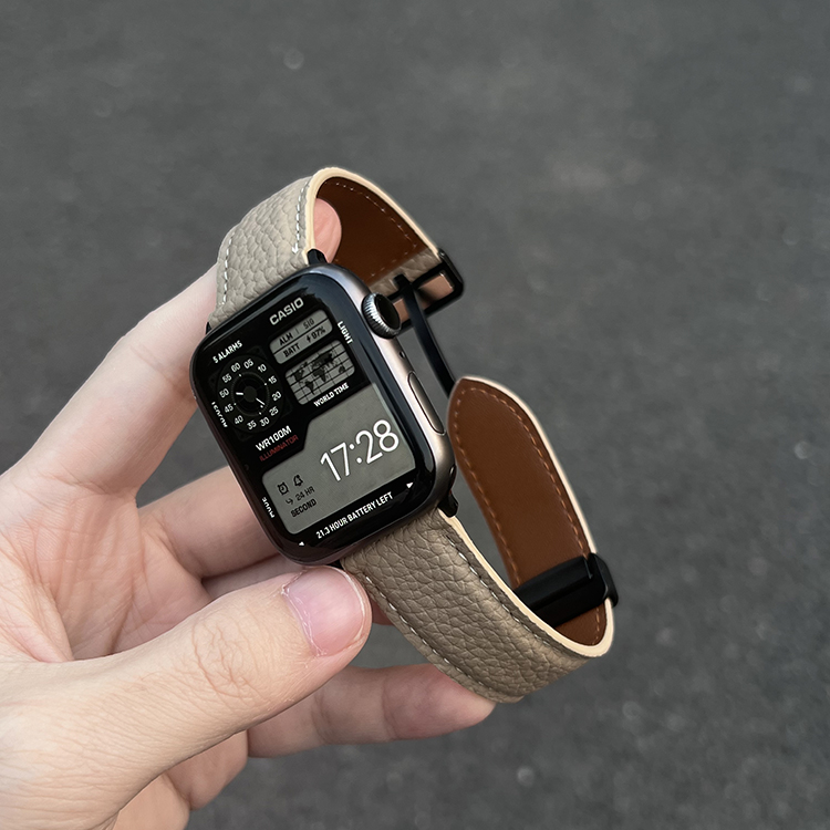 荔枝纹皮质磁吸扣苹果表带适用苹果手表applewatchS9iwatchS78SE