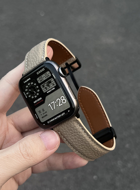 荔枝纹皮质磁吸扣苹果表带适用苹果手表applewatchS11iwatch109SE
