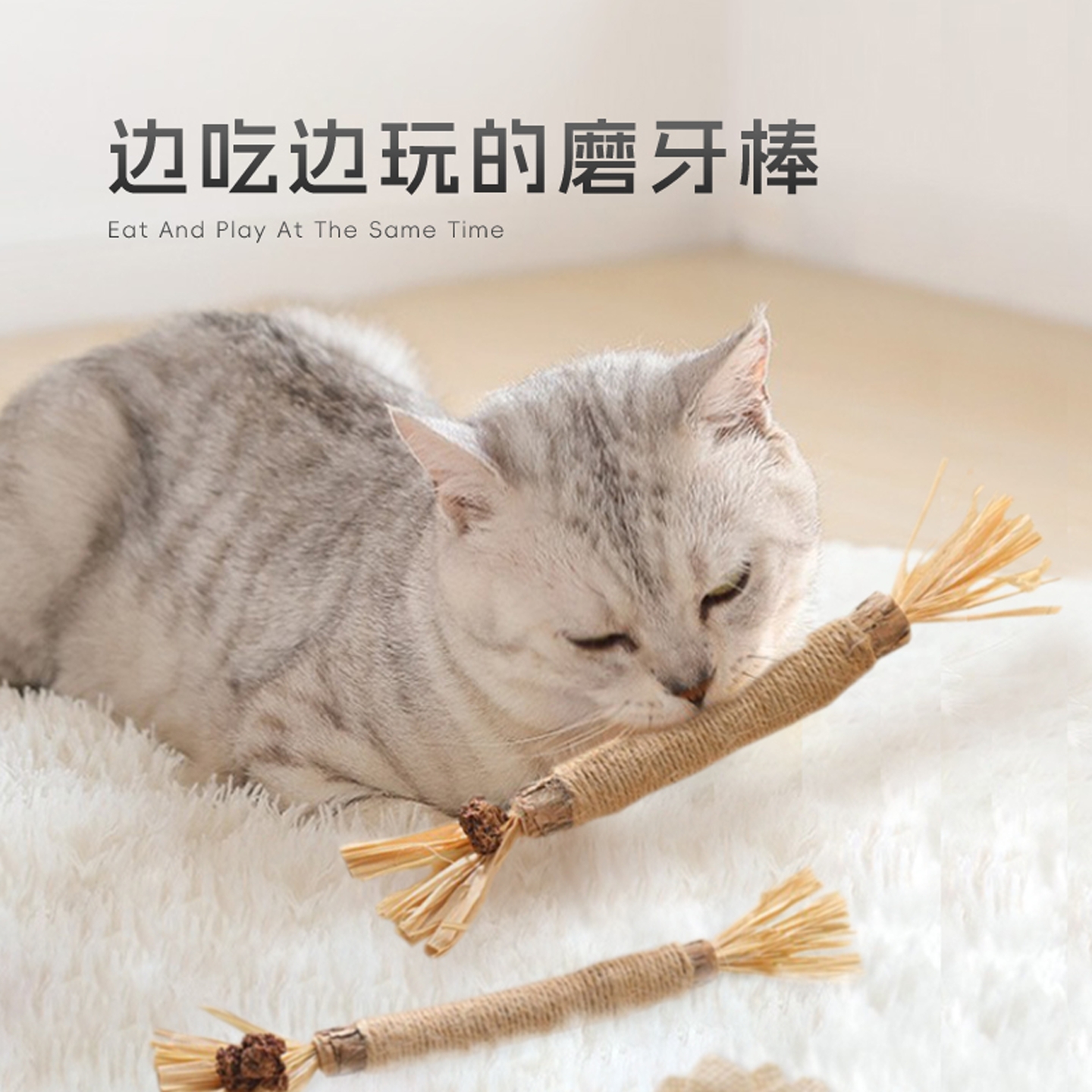 猫咪木天蓼磨牙棒啃咬洁齿棒虫瘿果逗猫棒自嗨解闷耐咬猫玩具用品