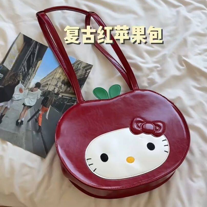 卡通小猫红苹果双肩包包女2025新款潮时尚可爱背包大容量旅行包