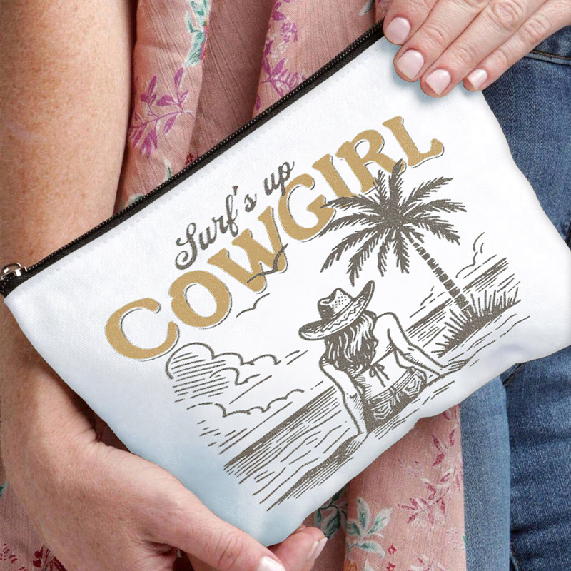 海边椰树化妆手拿包口红收纳袋