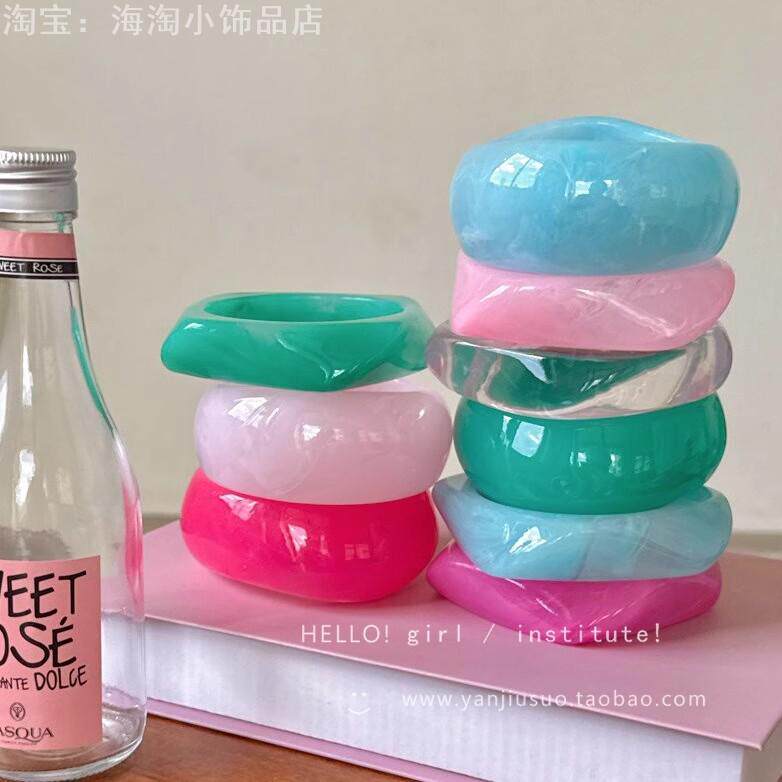 彩色不规则树脂手镯女小众复古