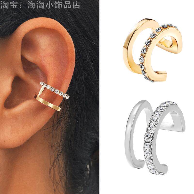 欧美简约线条点钻双C耳骨夹