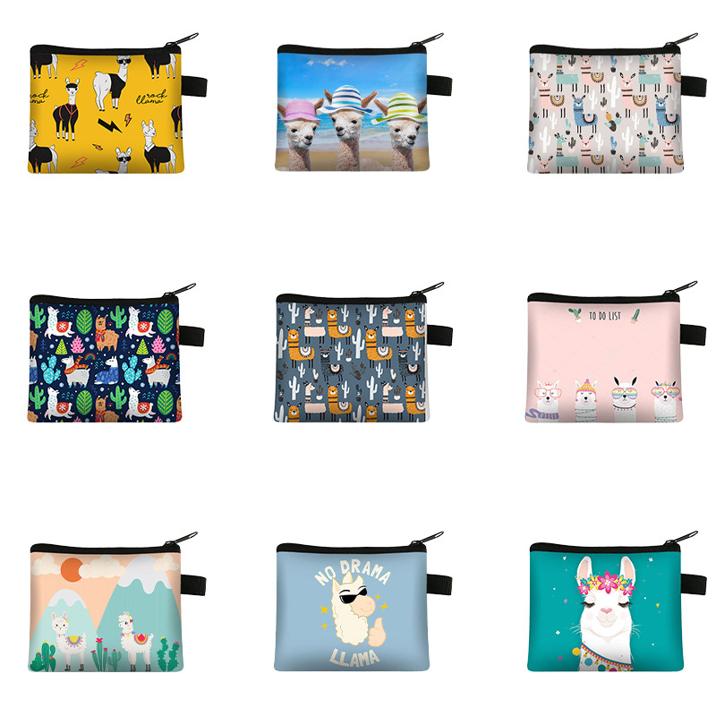 卡通羊驼印花儿童零钱包