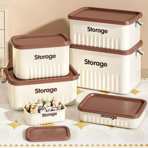 桌面收纳盒带盖化妆品杂物零食玩具整理盒家用储物筐长方形小箱子