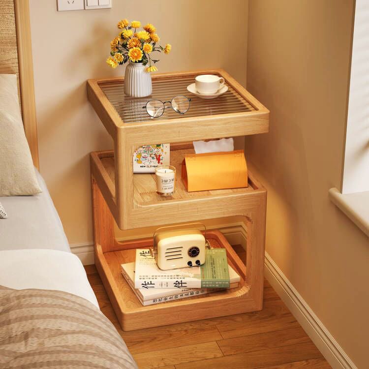 实木床头柜带灯床头置物架现代简约小户型创意极窄床边储物柜子