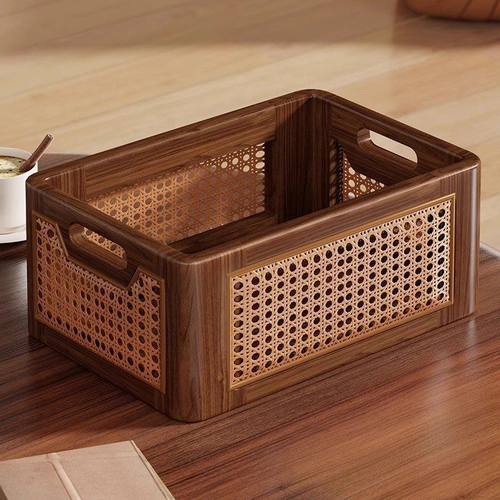 实木桌面收纳盒零食杂物收纳箱玩具整理筐家用储物盒厨房橱柜篮子