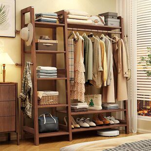 实木衣帽架卧室家用挂衣架大容量收纳架房间晾衣架简约置物架