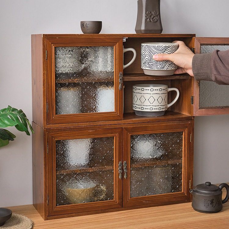 复古木制宿舍杂物防尘手办展示柜香水桌面化妆品置物架杯子收纳盒