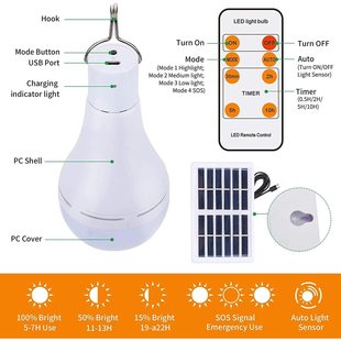 led太阳能灯挂勾灯夜营灯夜灯圆形灯球泡灯太阳能庭院灯圣诞灯