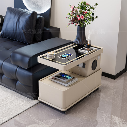 可移动茶几小户型现代简约边柜轻奢客厅意式极简新款沙发边几推车