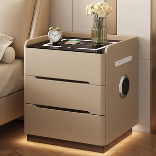 轻奢智能床头柜多功能带灯无线充电家用卧室现代轻奢床边柜子带锁