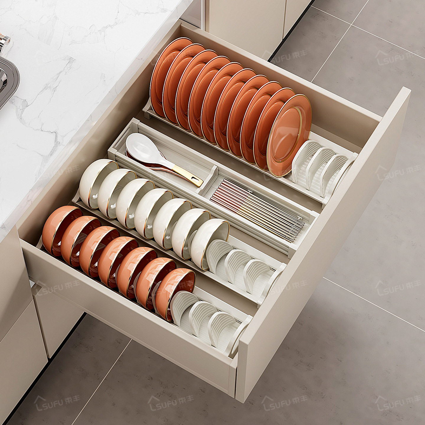 束丰厨房碗碟置物架沥水碗架碗柜抽屉内置筷勺放碗盘子收纳架分隔,电子元器件市场,电线扎带/束线带,淘宝优惠券,粉丝福利购,淘宝优惠卷