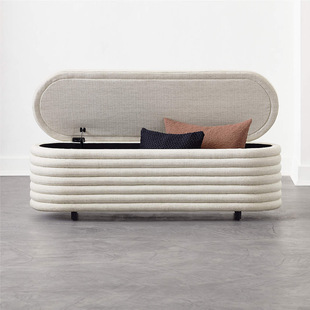 法式奶油风布艺卧室储物床尾凳北欧中古客厅长条凳服装店收纳脚凳