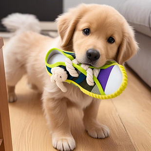 狗狗帆布鞋玩具发声自嗨解闷神器磨牙耐咬泰迪小金毛宠物绳结拖鞋