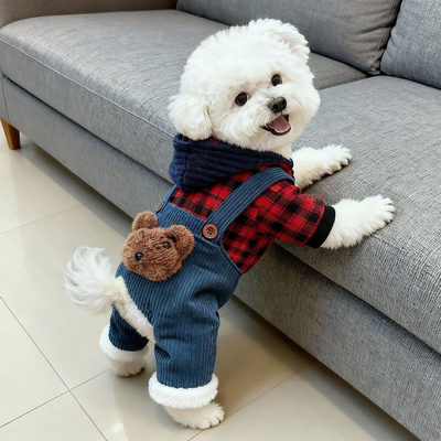 狗狗衣服秋冬保暖加厚连帽四脚衣泰迪比熊博美小型犬宠物猫咪绒衣