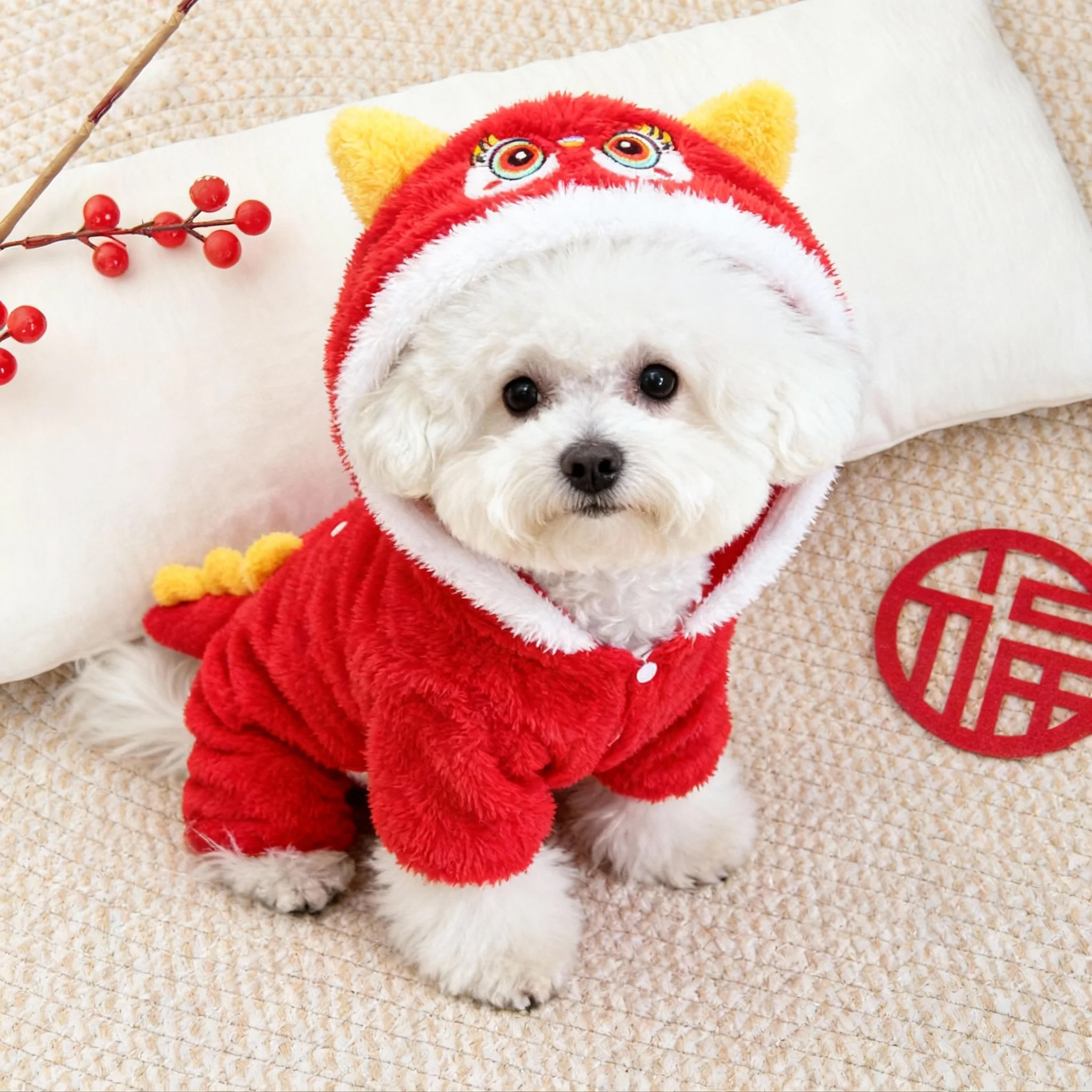 狗狗衣服秋冬款保暖加厚舞狮泰迪比熊博美猫咪新年宠物变身四脚衣