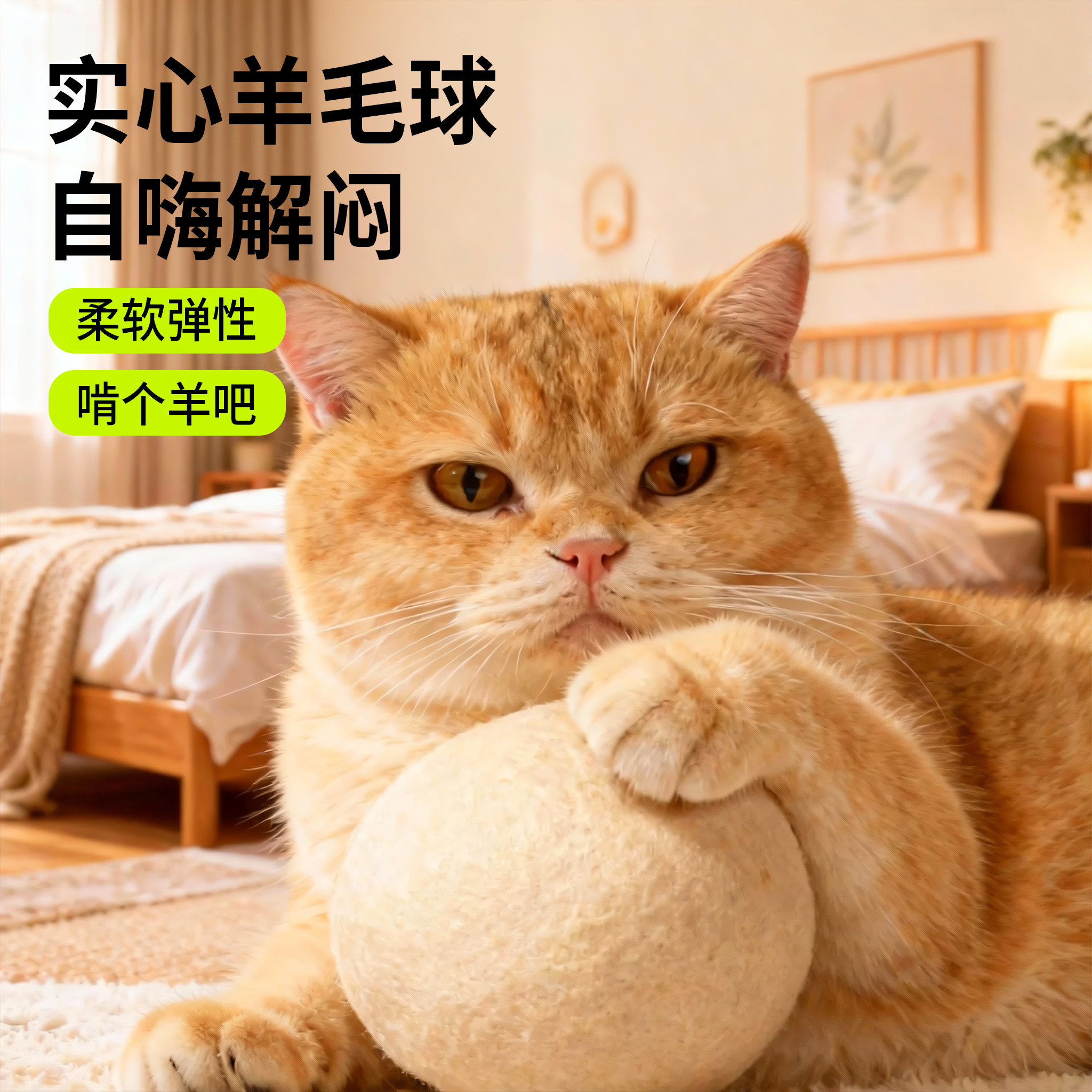 猫咪玩具静音羊毛球幼猫追逐自嗨解闷神器逗猫互动耐咬磨牙猎物球