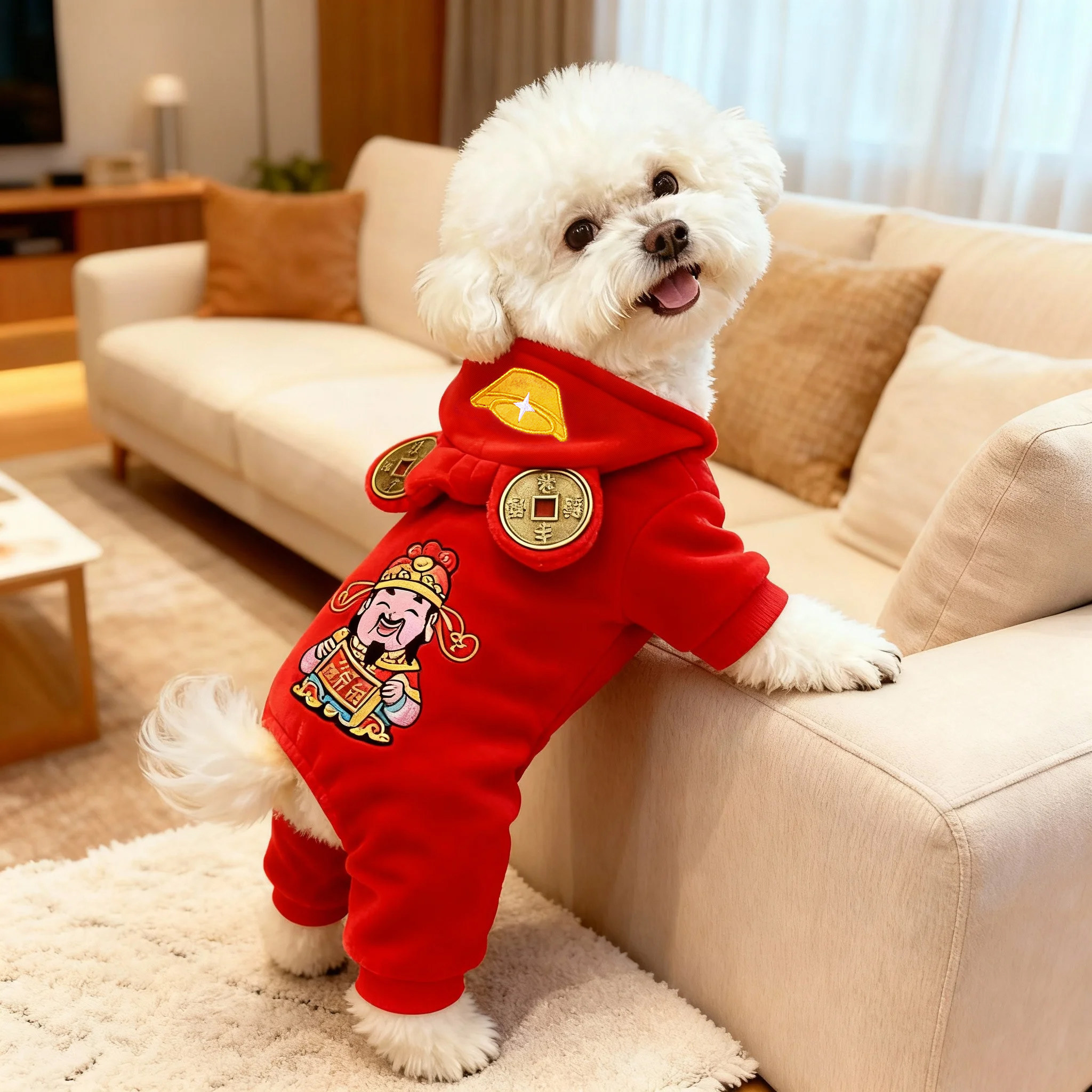 狗狗衣服秋冬款喜庆财神四脚变身装泰迪比熊小狗幼犬保暖猫咪衣服