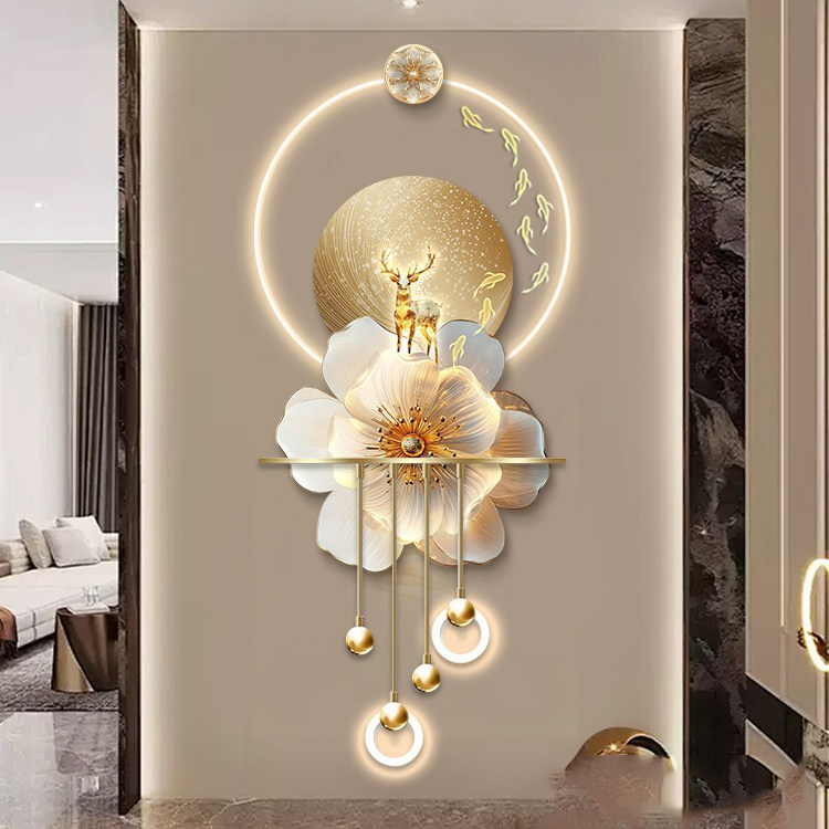 轻奢玄关装饰画 画高级感立体壁灯入户走廊过道挂画 画九鱼图花20,家居饰品,现代装饰画,淘宝优惠券,粉丝福利购,淘宝优惠卷