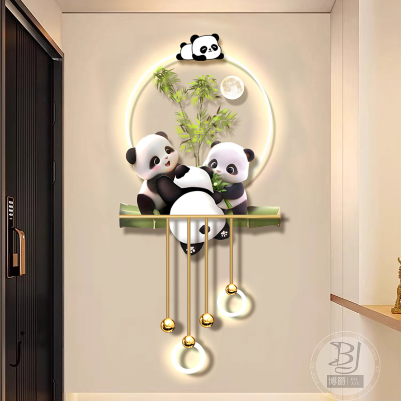 奶油风熊猫玄关装饰画走廊过道