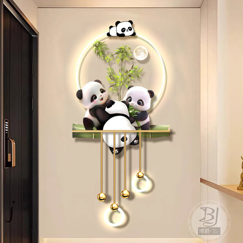 奶油风熊猫玄关装饰画走廊过道