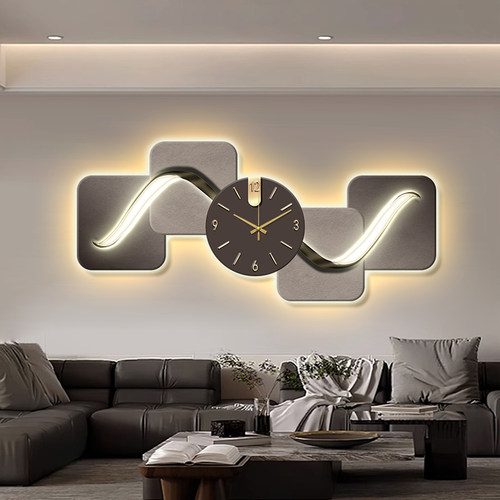 客厅现代简约钟表装饰画发光