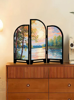 现代简约风景创意桌面小屏风电视柜摆画酒店装饰摆件入户玄关边柜